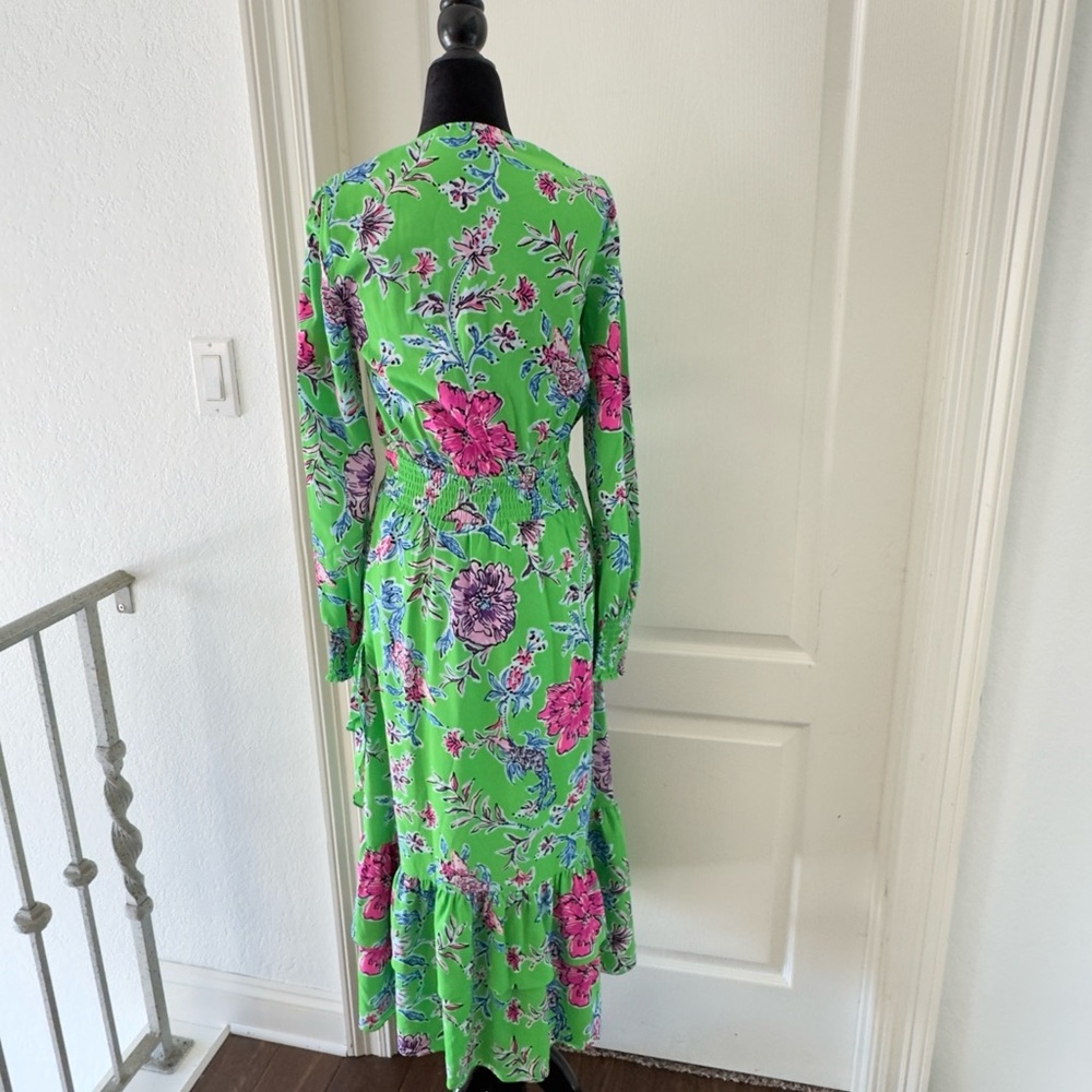Lilly Pulitzer Cristiana Stretch Midi Dress Gecko Green Brewsters Blooms Sz 00 - Picture 6 of 16